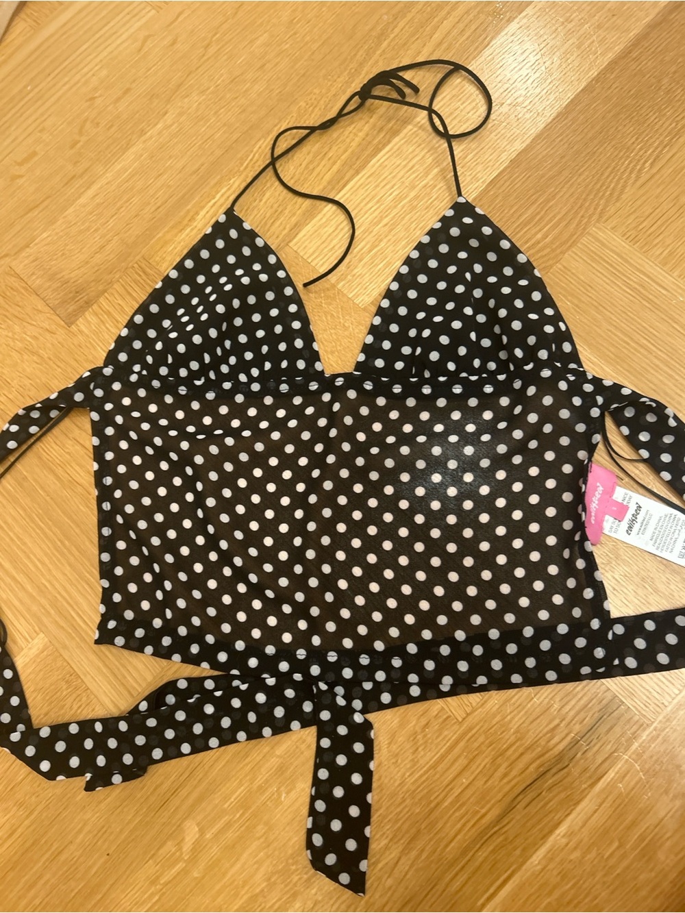 Edikted Black and White Polka Dot Halter Crop Top